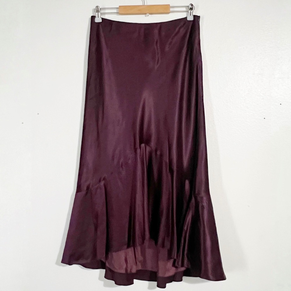 Lauren Ralph Lauren Plum Purple 100% Silk High-Low Mermaid Midi Skirt Size 8 - Picture 7 of 10